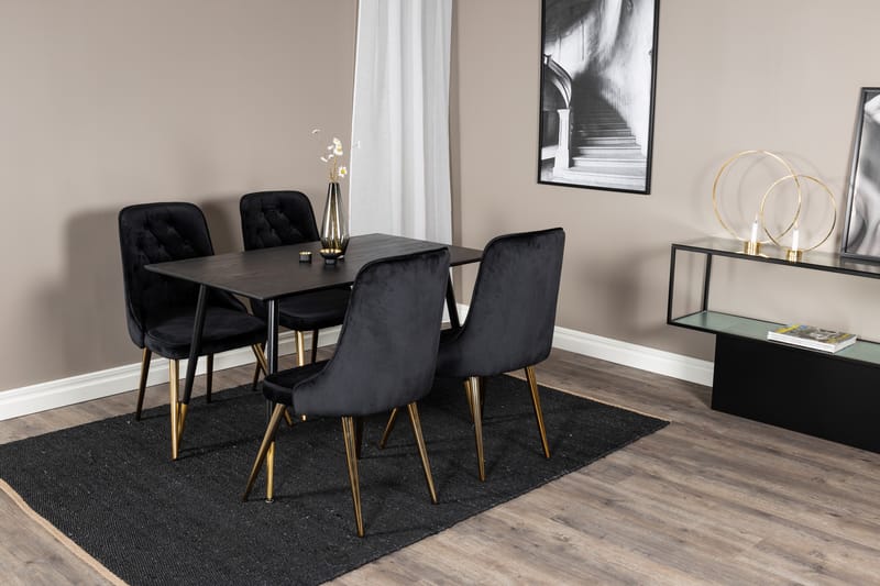 Dipp Spisegruppe 120 cm Rund med 4 Velvet Stoler - Sort/Guld - Møbler - Bord - Spisegrupper