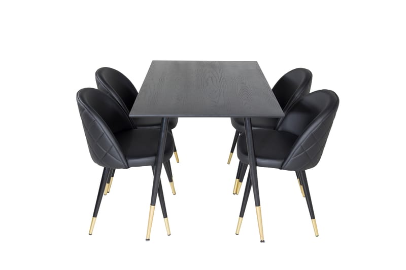 Dipp Spisegruppe 120 cm Rund med 4 Velvet Stoler - Sort/Guld - Møbler - Bord - Spisegrupper