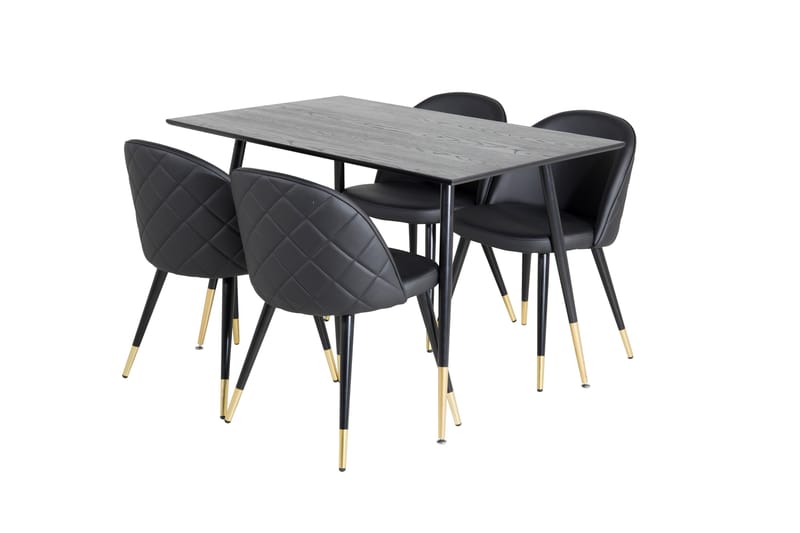 Dipp Spisegruppe 120 cm Rund med 4 Velvet Stoler - Sort/Guld - Møbler - Bord - Spisegrupper