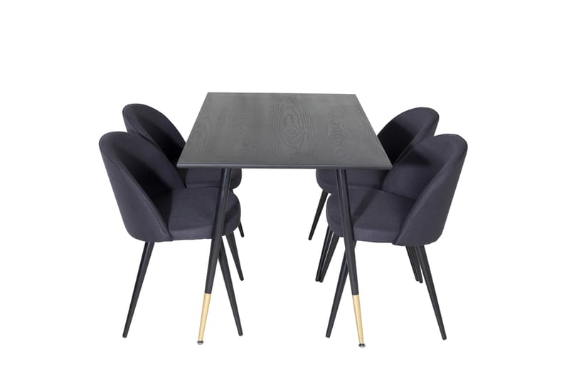 Dipp Spisegruppe 120 cm Rund med 4 Velvet Stoler - Sort/Guld - Møbler - Bord - Spisegrupper