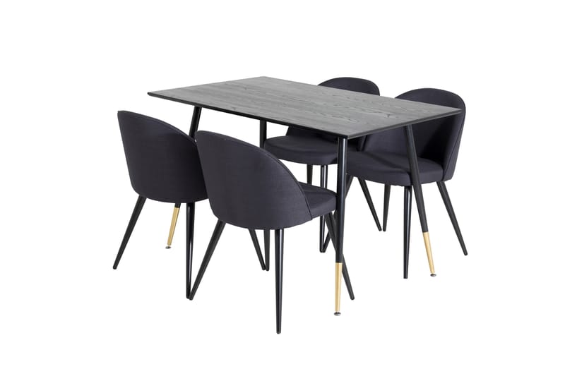 Dipp Spisegruppe 120 cm Rund med 4 Velvet Stoler - Sort/Guld - Møbler - Bord - Spisegrupper