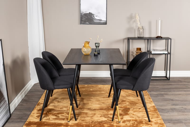 Dipp Spisegruppe 120 cm Rund med 4 Velvet Stoler - Sort/Guld - Møbler - Bord - Spisegrupper