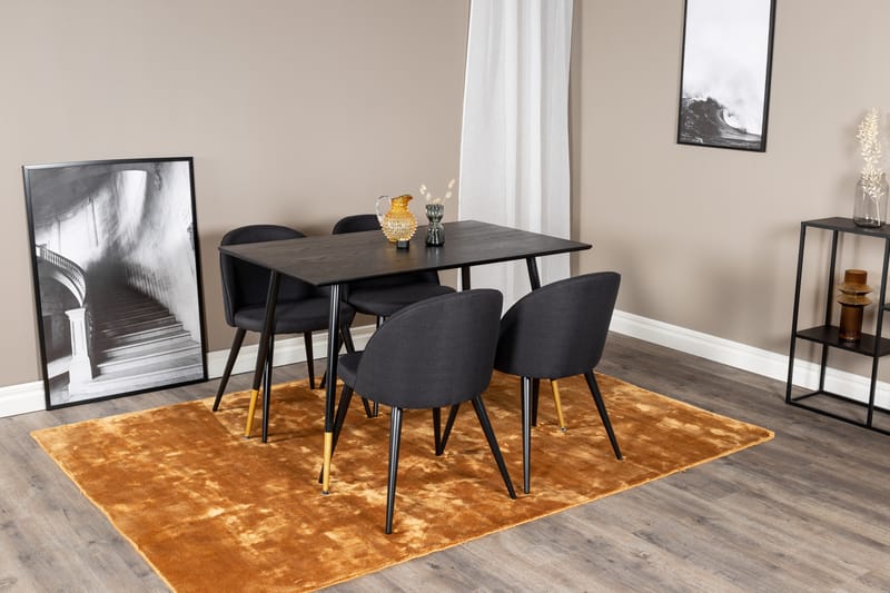 Dipp Spisegruppe 120 cm Rund med 4 Velvet Stoler - Sort/Guld - Møbler - Bord - Spisegrupper