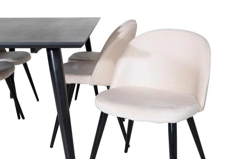 Dipp Spisegruppe 180 cm Rektangulær med 6 Velvet Stoler - Beige - Møbler - Bord - Spisegrupper