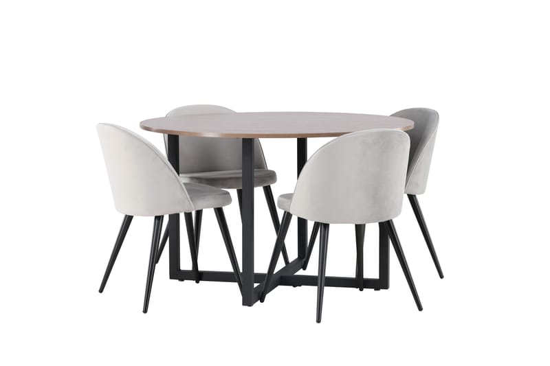 Durango Spisegruppe 120 cm Rund med 4 Velvet Stoler - Valnød - Møbler - Bord - Spisegrupper