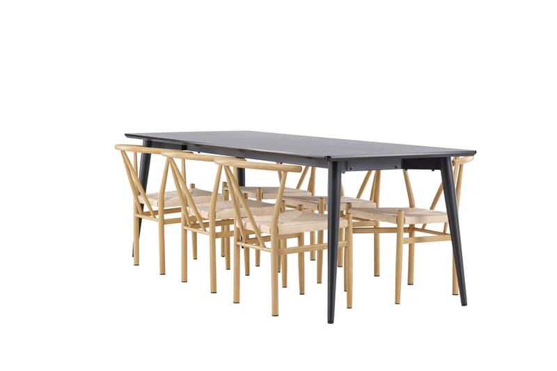 Ellis Spisegruppe 230 cm Rektangulær med 6 Alfons stoler - Sort/Beige - Møbler - Bord - Spisegrupper