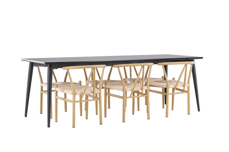 Ellis Spisegruppe 230 cm Rektangulær med 6 Alfons stoler - Sort/Beige - Møbler - Bord - Spisegrupper