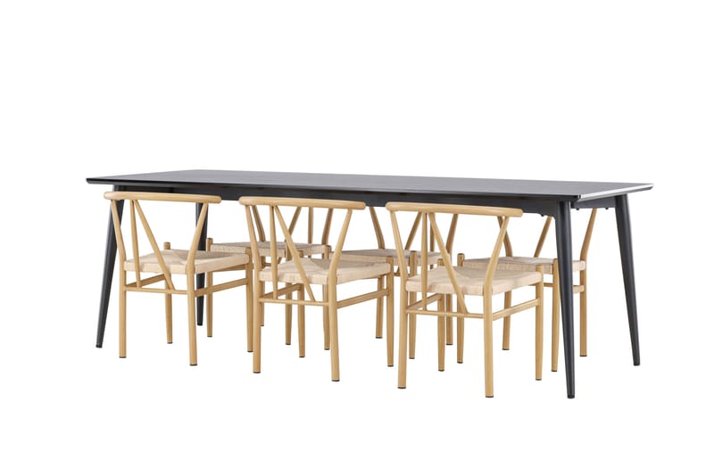 Ellis Spisegruppe 230 cm Rektangulær med 6 Alfons stoler - Sort/Beige - Møbler - Bord - Spisegrupper