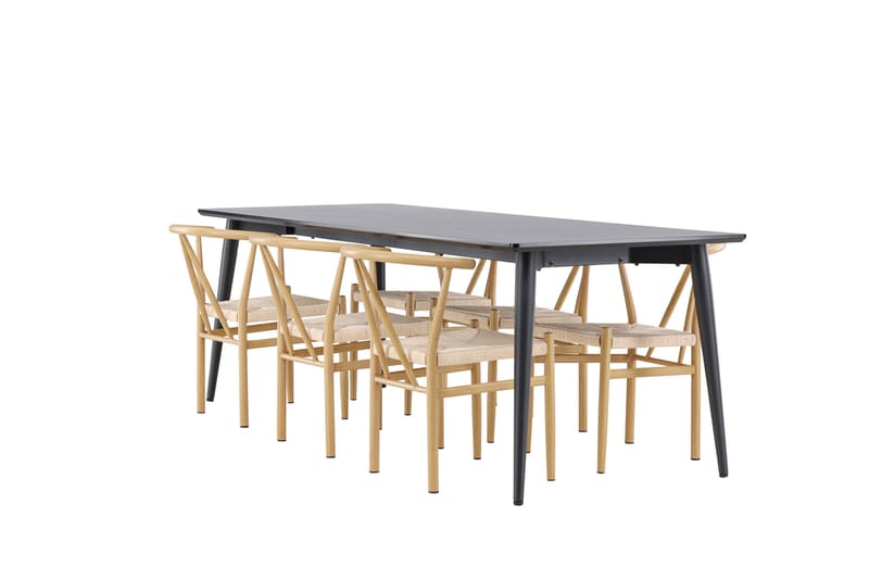 Ellis Spisegruppe 230 cm Rektangulær med 6 Alfons stoler - Sort/Beige - Møbler - Bord - Spisegrupper