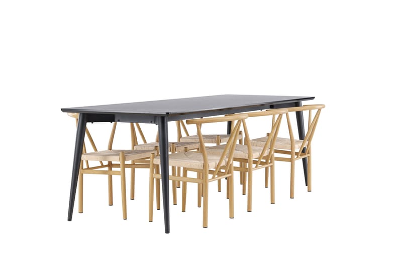 Ellis Spisegruppe 230 cm Rektangulær med 6 Alfons stoler - Sort/Beige - Møbler - Bord - Spisegrupper