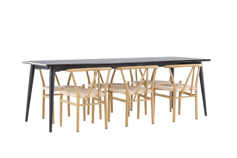 Ellis Spisegruppe 230 cm Rektangulær med 6 Alfons stoler - Sort/Beige - Møbler - Bord - Spisegrupper