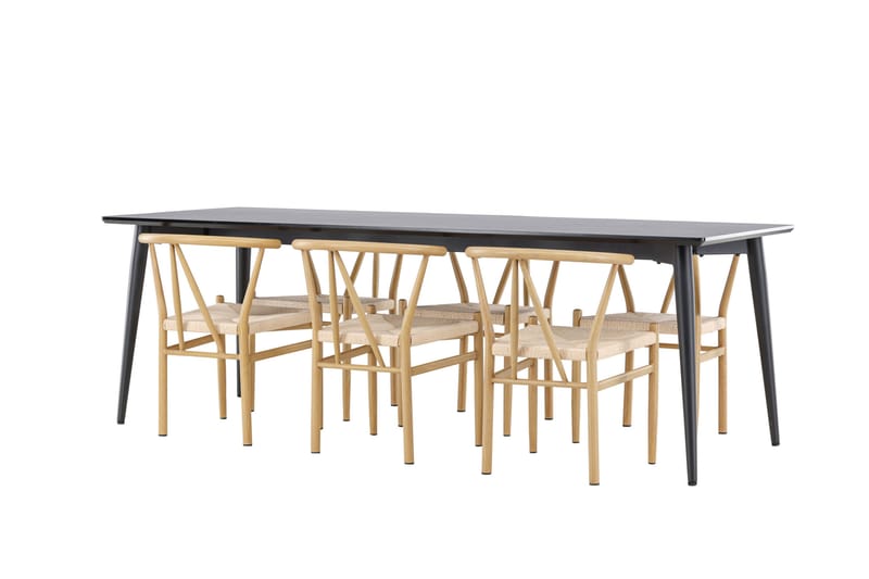 Ellis Spisegruppe 230 cm Rektangulær med 6 Alfons stoler - Sort/Beige - Møbler - Bord - Spisegrupper