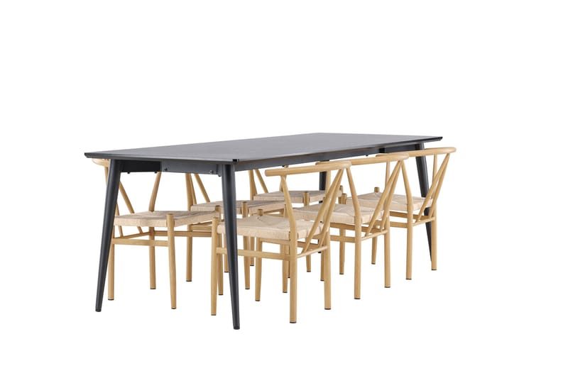 Ellis Spisegruppe 230 cm Rektangulær med 6 Alfons stoler - Sort/Beige - Møbler - Bord - Spisegrupper