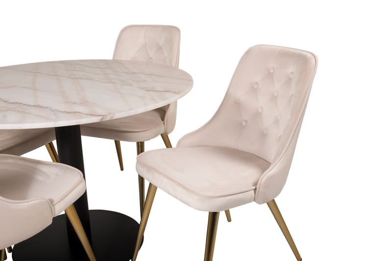 Estelle Spisegruppe 106 cm Rund med 4 Velvet Stoler - Beige - Møbler - Bord - Spisegrupper