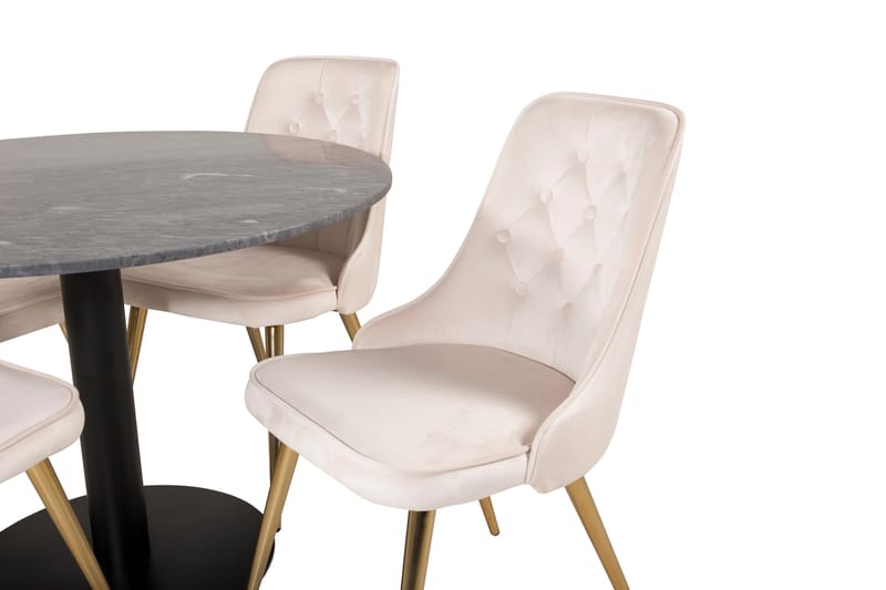 Estelle Spisegruppe 106 cm Rund med 4 Velvet Stoler - Beige - Møbler - Bord - Spisegrupper