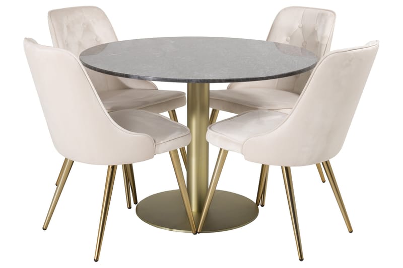 Estelle Spisegruppe 106 cm Rund med 4 Velvet Stoler - Beige - Møbler - Bord - Spisegrupper