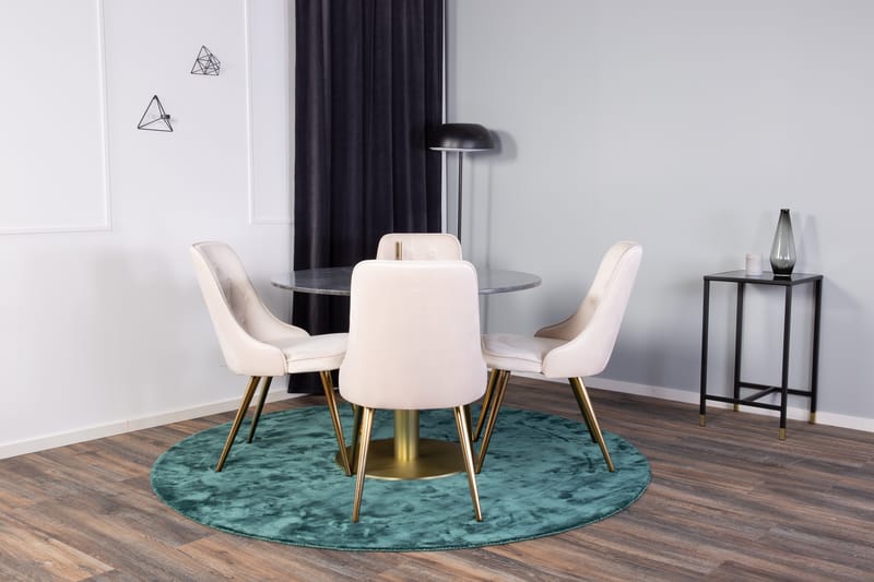 Estelle Spisegruppe 106 cm Rund med 4 Velvet Stoler - Beige - Møbler - Bord - Spisegrupper