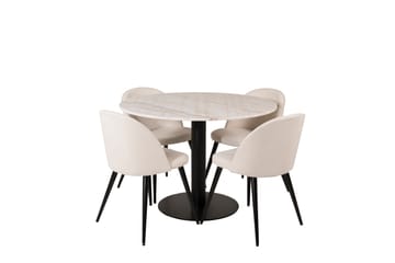 Estelle Spisegruppe 106 cm Rund med 4 Velvet Stoler