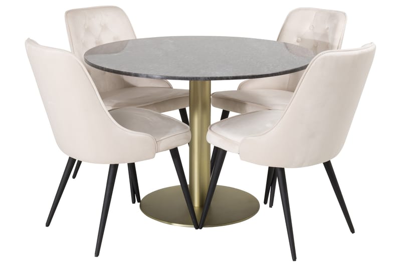 Estelle Spisegruppe 106 cm Rund med 4 Velvet Stoler - Beige - Møbler - Bord - Spisegrupper