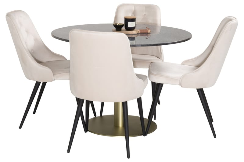 Estelle Spisegruppe 106 cm Rund med 4 Velvet Stoler - Beige - Møbler - Bord - Spisegrupper