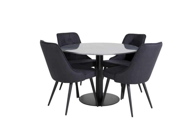 Estelle Spisegruppe 106 cm Rund med 4 Velvet Stoler - Sort - Møbler - Bord - Spisegrupper