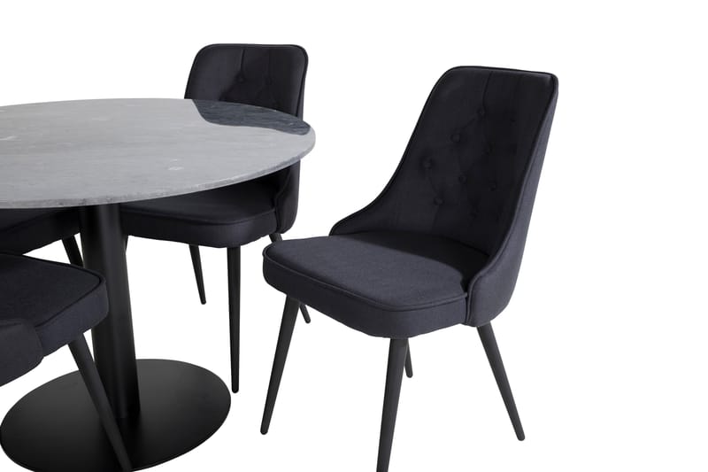 Estelle Spisegruppe 106 cm Rund med 4 Velvet Stoler - Sort - Møbler - Bord - Spisegrupper