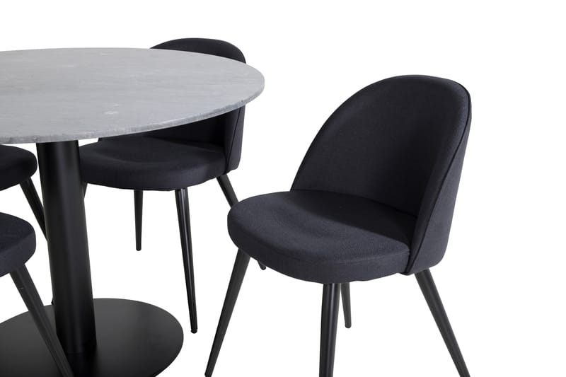 Estelle Spisegruppe 106 cm Rund med 4 Velvet Stoler - Sort - Møbler - Bord - Spisegrupper