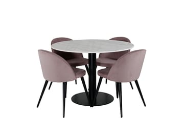 Estelle Spisegruppe 106 cm Rund med 4 Velvet Stoler