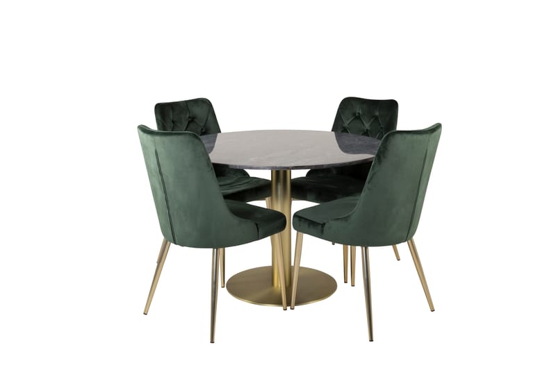 Estelle Spisegruppe 106 cm Rund med 4 Velvet Stoler - Sort/Guld - Møbler - Bord - Spisegrupper