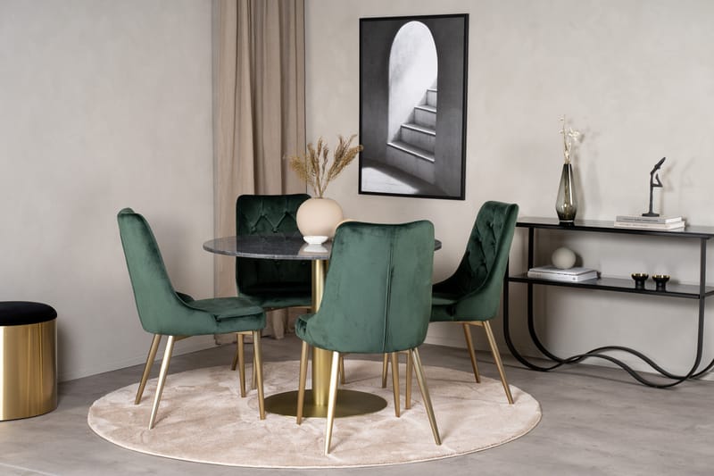 Estelle Spisegruppe 106 cm Rund med 4 Velvet Stoler - Sort/Guld - Møbler - Bord - Spisegrupper