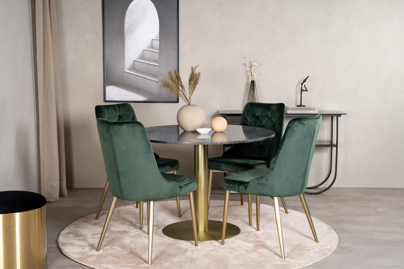 Estelle Spisegruppe 106 cm Rund med 4 Velvet Stoler - Sort/Guld - Møbler - Bord - Spisegrupper