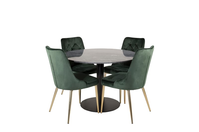 Estelle Spisegruppe 106 cm Rund med 4 Velvet Stoler - Sort/Guld - Møbler - Bord - Spisegrupper