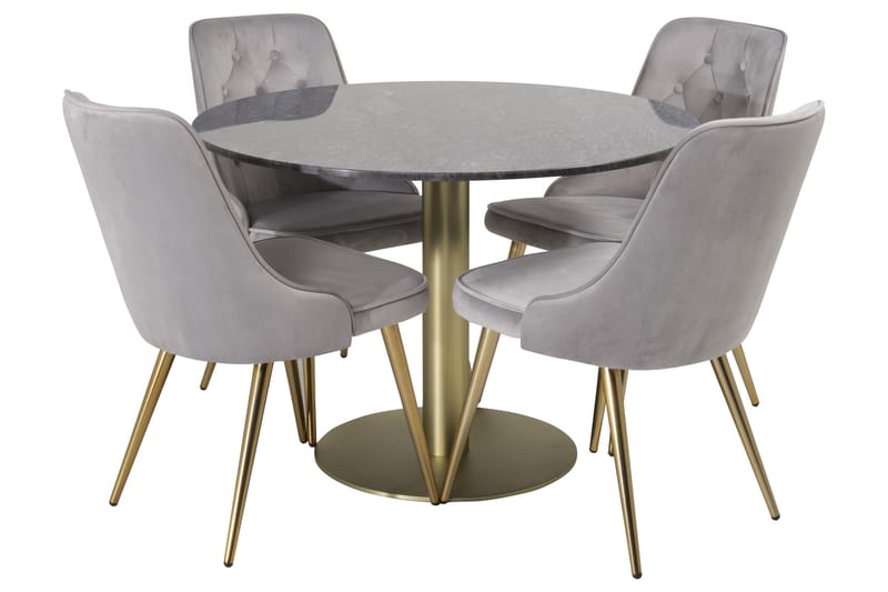 Estelle Spisegruppe 106 cm Rund med 4 Velvet Stoler - Sort/Guld - Møbler - Bord - Spisegrupper