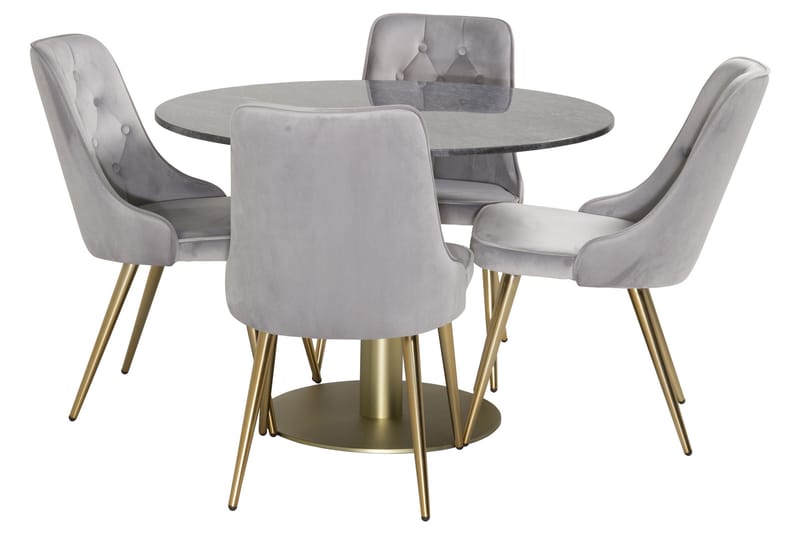 Estelle Spisegruppe 106 cm Rund med 4 Velvet Stoler - Sort/Guld - Møbler - Bord - Spisegrupper