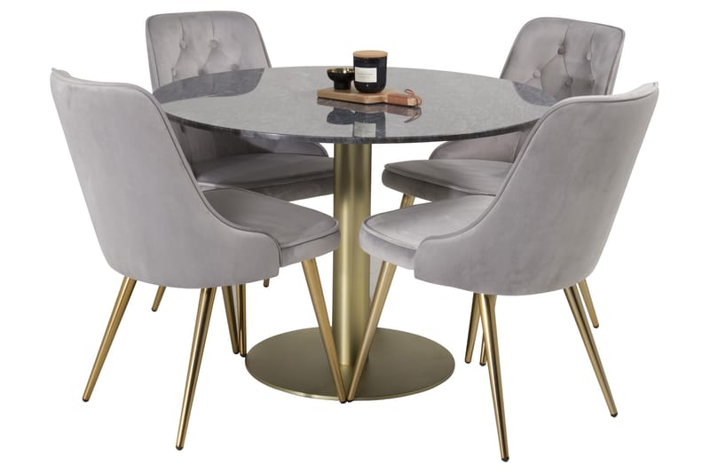 Estelle Spisegruppe 106 cm Rund med 4 Velvet Stoler - Sort/Guld - Møbler - Bord - Spisegrupper