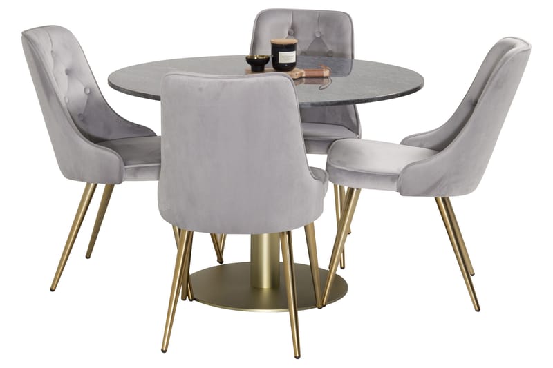 Estelle Spisegruppe 106 cm Rund med 4 Velvet Stoler - Sort/Guld - Møbler - Bord - Spisegrupper