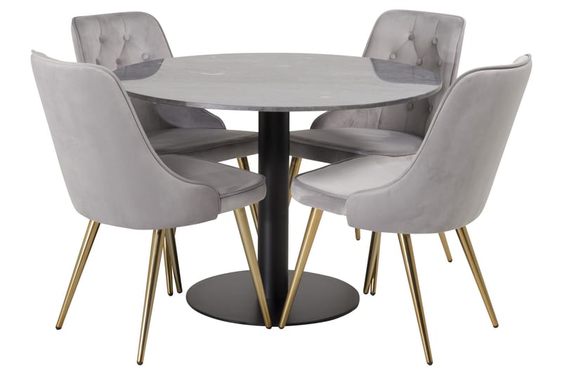 Estelle Spisegruppe 106 cm Rund med 4 Velvet Stoler - Sort/Guld - Møbler - Bord - Spisegrupper