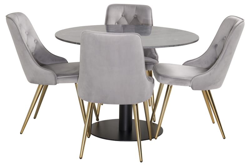 Estelle Spisegruppe 106 cm Rund med 4 Velvet Stoler - Sort/Guld - Møbler - Bord - Spisegrupper