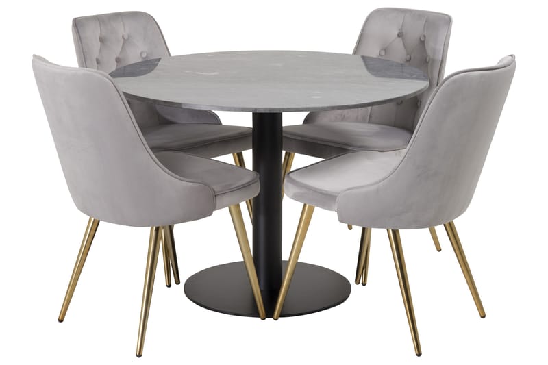 Estelle Spisegruppe 106 cm Rund med 4 Velvet Stoler - Sort/Guld - Møbler - Bord - Spisegrupper