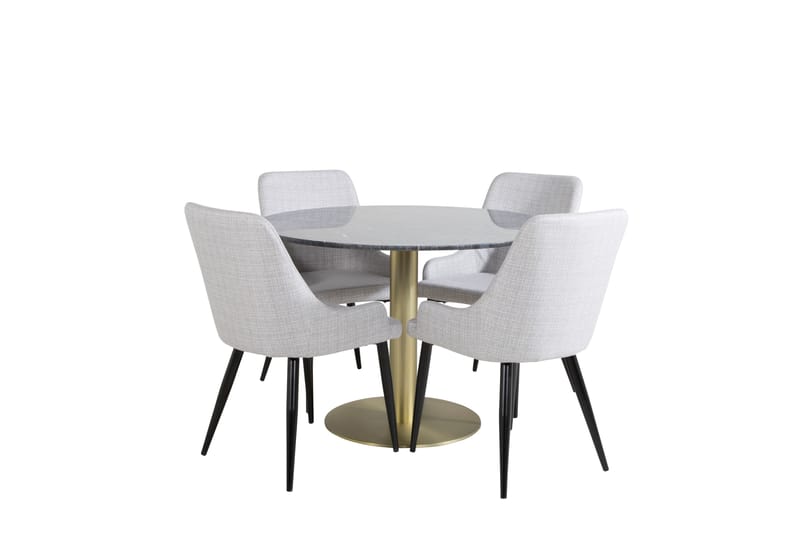 Estelle Spisegruppe 106 cm Rund med 4 Plaza Stoler - Sort/Guld - Møbler - Bord - Spisegrupper