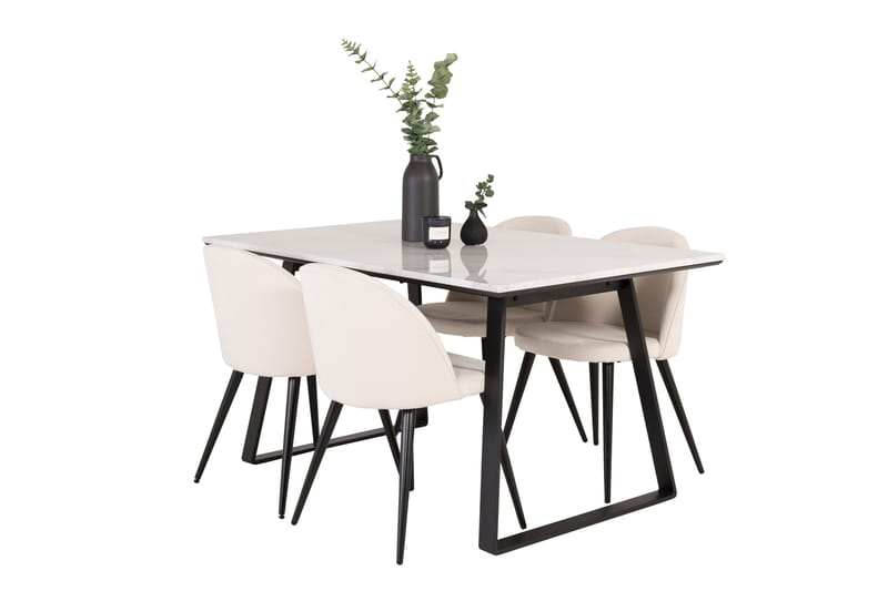 Estelle Spisegruppe 140 cm Rektangulær med 4 Velvet Stoler - Beige - Møbler - Bord - Spisegrupper