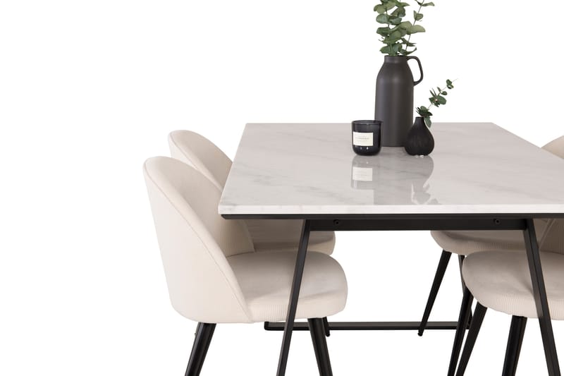 Estelle Spisegruppe 140 cm Rektangulær med 4 Velvet Stoler - Beige - Møbler - Bord - Spisegrupper