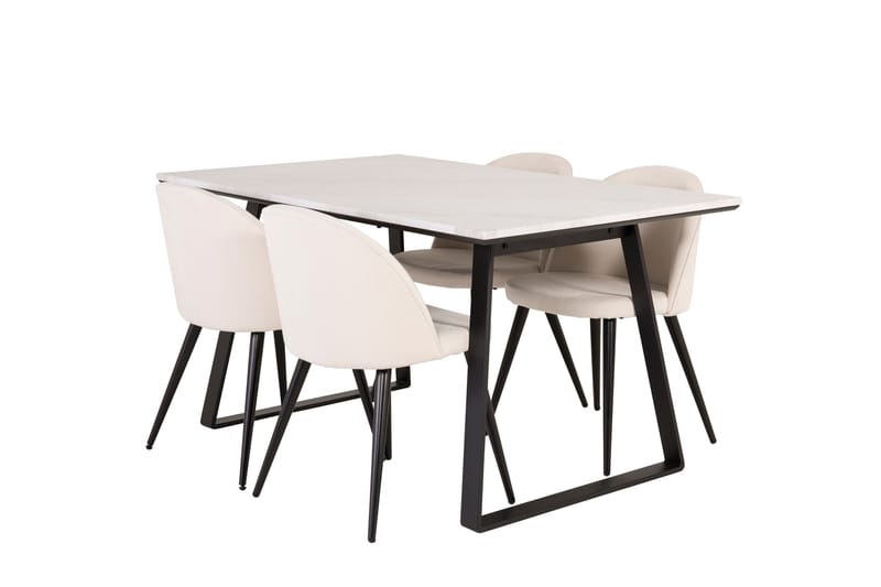 Estelle Spisegruppe 140 cm Rektangulær med 4 Velvet Stoler - Beige - Møbler - Bord - Spisegrupper