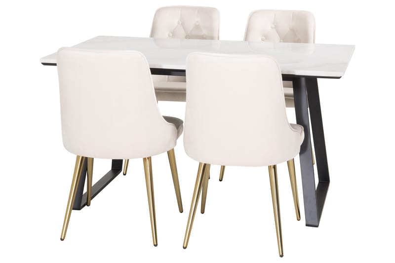 Estelle Spisegruppe 140 cm Rektangulær med 4 Velvet Stoler - Beige - Møbler - Bord - Spisegrupper