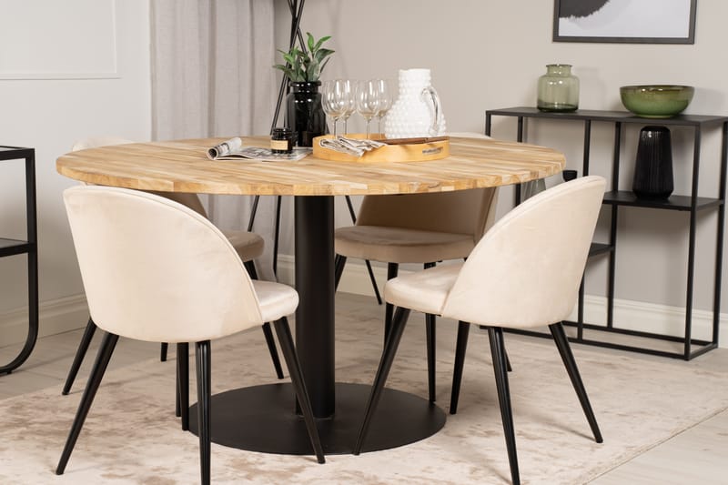 Ezra Spisegruppe 140 cm Rund med 4 Sedavi Stoler - Beige - Møbler - Bord - Spisegrupper