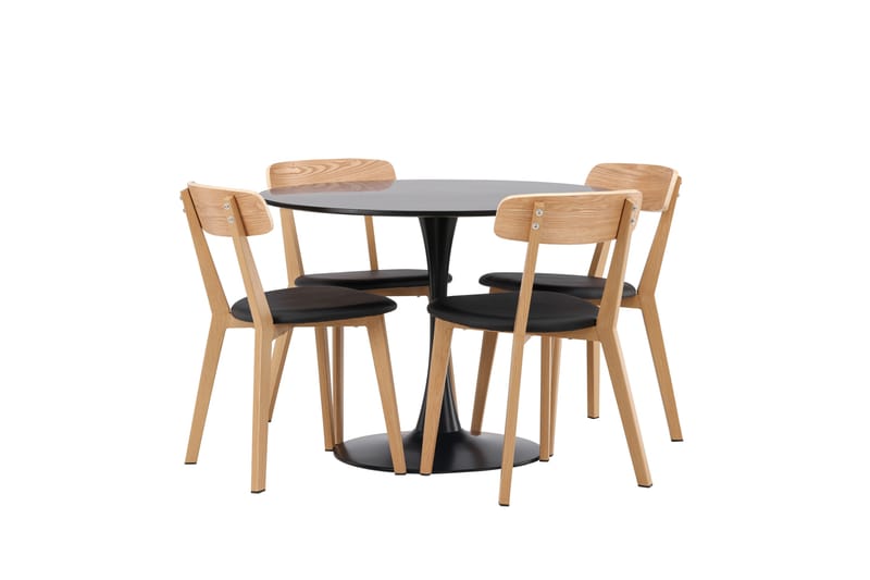 Glade Spisegruppe 100 cm Rund med 4 Sanjos Stoler - Sort - Møbler - Bord - Spisegrupper