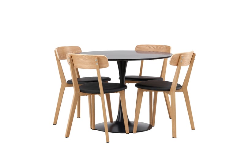 Glade Spisegruppe 100 cm Rund med 4 Sanjos Stoler - Sort - Møbler - Bord - Spisegrupper