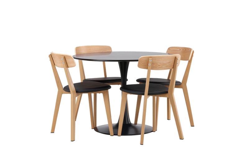 Glade Spisegruppe 100 cm Rund med 4 Sanjos Stoler - Sort - Møbler - Bord - Spisegrupper