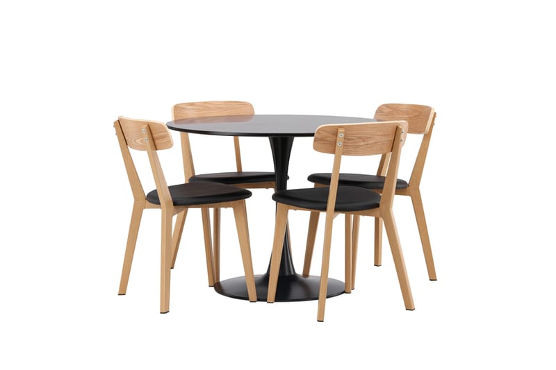 Glade Spisegruppe 100 cm Rund med 4 Sanjos Stoler - Sort - Møbler - Bord - Spisegrupper