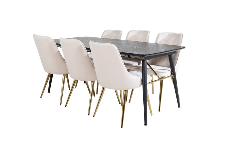 Gold Spisegruppe Forlengningsbar 180-220 cm Rektangulær med 6 Velvet Stoler - Beige - Møbler - Bord - Spisegrupper